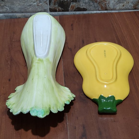 Ceramic Celery Squash Pumpkin Serving Dish Tray Set of 2 - Picture 5 of 13